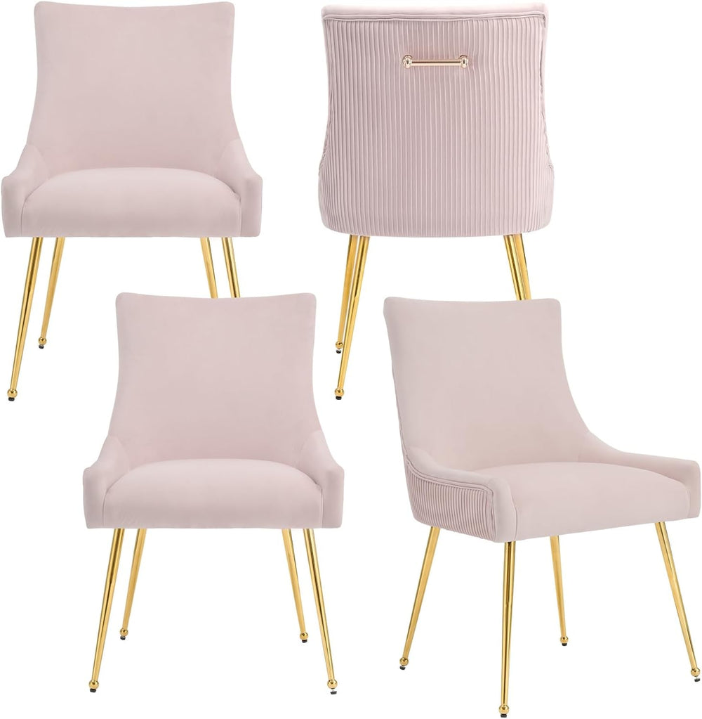 Velvet Dining Chairs Set of 4, Modern Upholstered Kitchen Chair with Pull Han...