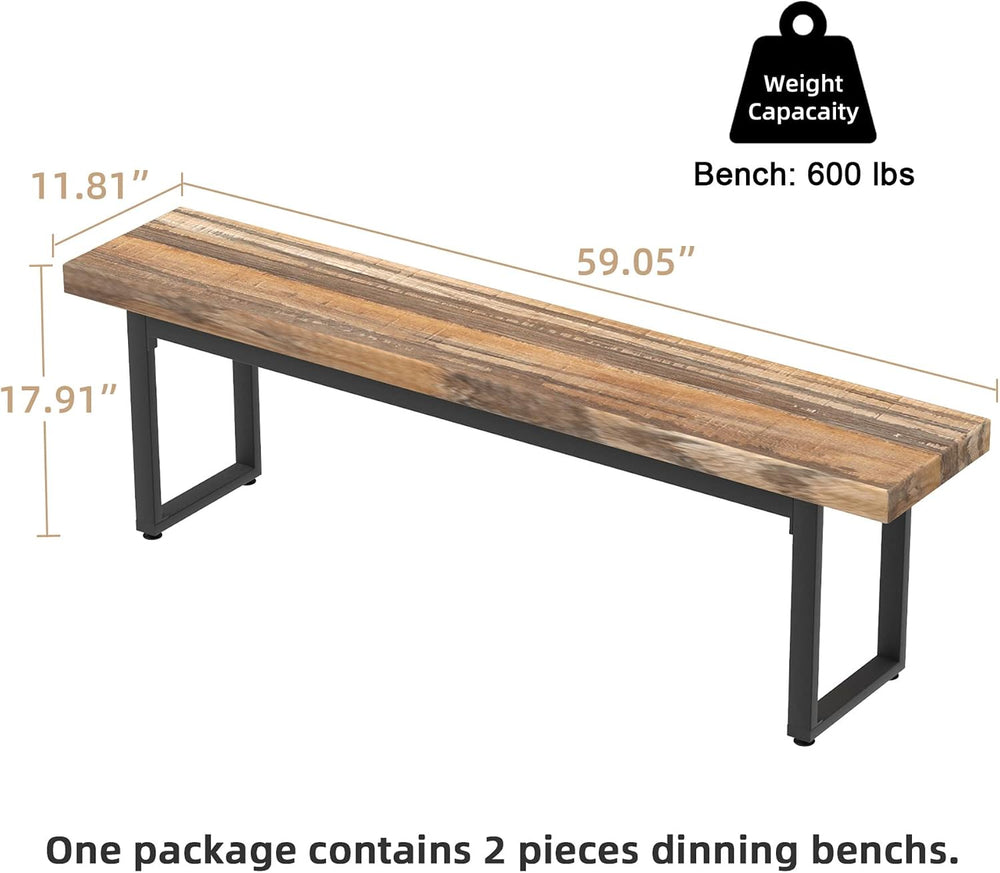 59" Farmhouse Dining Bench Pair 2, Wooden Bench Seat Kitchen Table, Brow...
