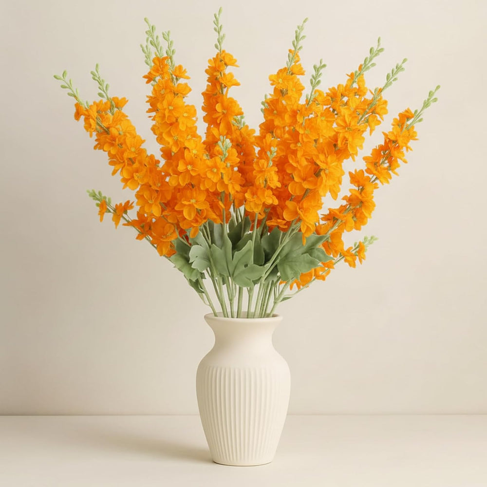 Thiccywoov 24 Pcs Orange Delphinium Artificial Flower Bulk Fall Flowers