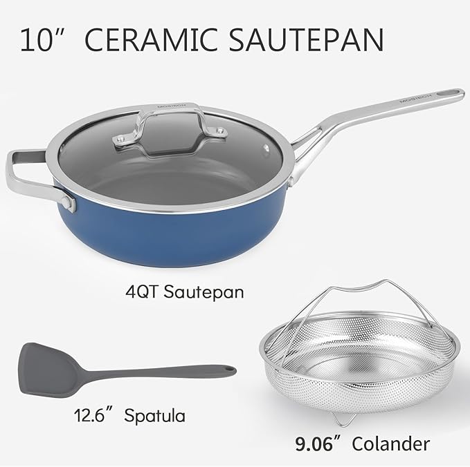 10-Inch Ceramic Non-Stick Cookware Set, 8-in-1 Multifunctional Cookware