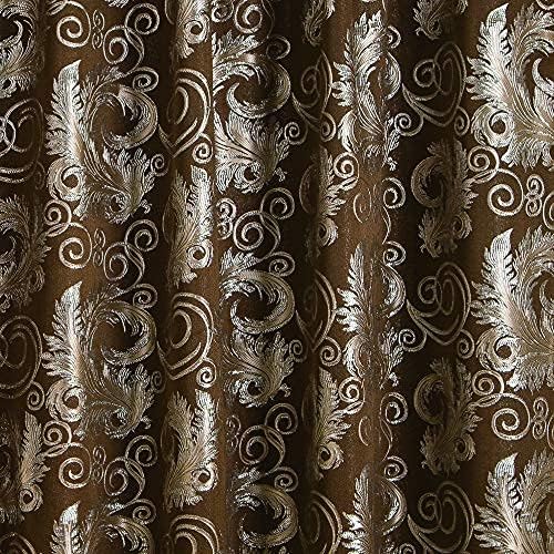 GLORY RUGS Jacquard Luxury Window 2 Panel Set Brown Curtain with Attached Val...