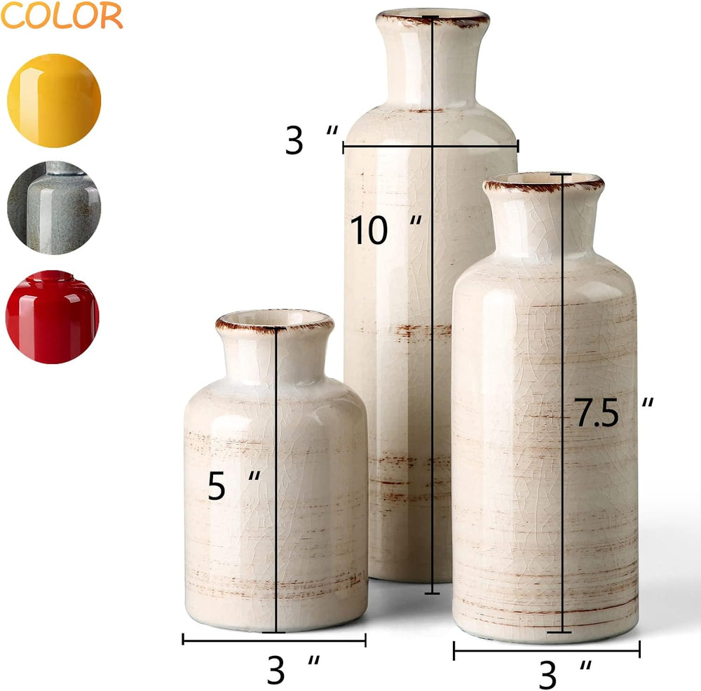 CwlwGO-Small White Ceramic Vase Set,Rustic Flower Vases for Home Décor,Flower...