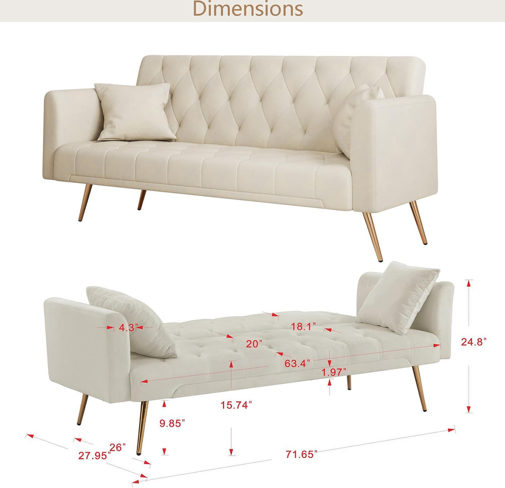Anwick 72''Modern Velvet Sofa Bed Futon,Convertible Folding Sleeper C...