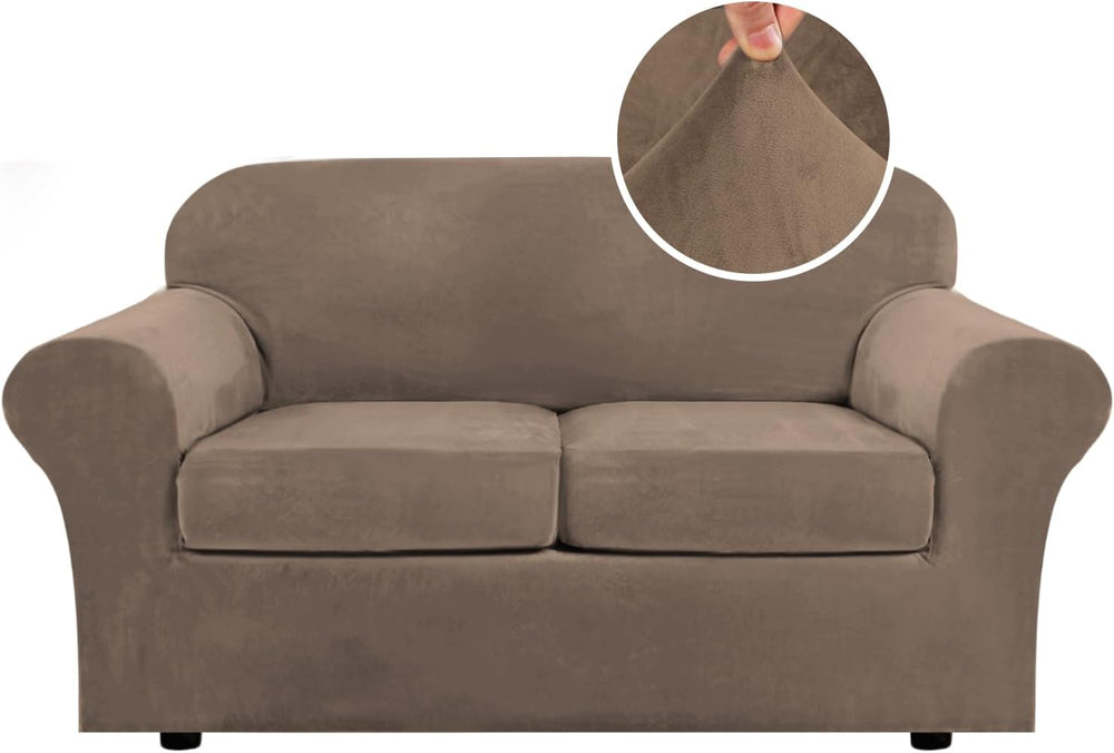 H.VERSAILTEX Real Velvet Plush 3 Piece Stretch Sofa Covers Couch Covers