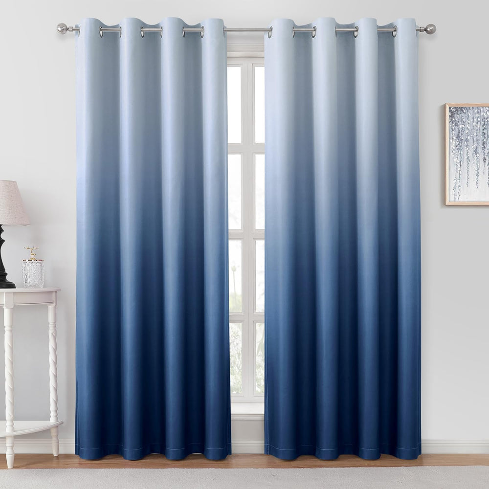HOMEIDEAS Navy Blue Ombre Blackout Curtains 52W x 84L 2 Panels
