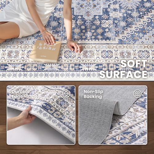 zesthome 9x12 Area Rugs for Living Room,Large Washable Rug,Blue