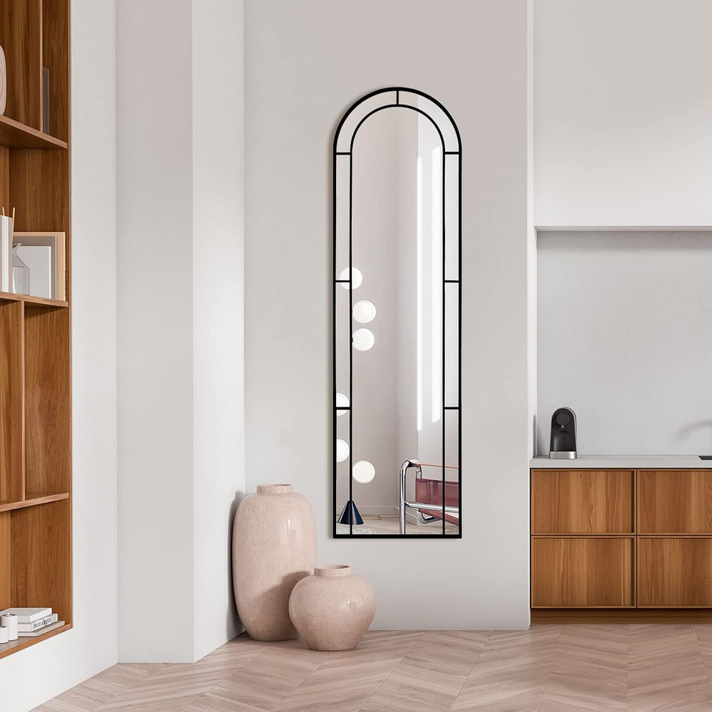 Arched Full Length Window Mirror, 16x56 Windowpane Body Mirror with Metal Fra...