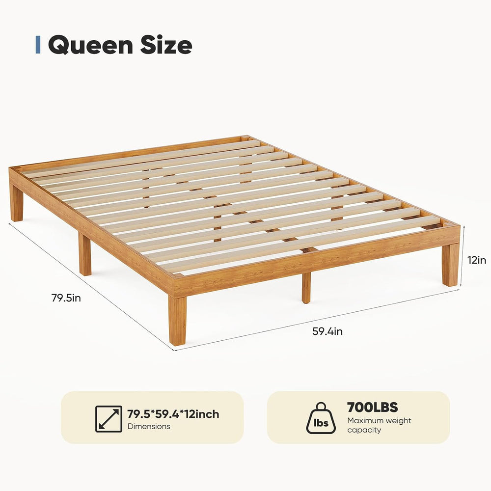 OLIXIS Queen 12 Inch Solid Wood Platform Bed Frame, Natural Pine