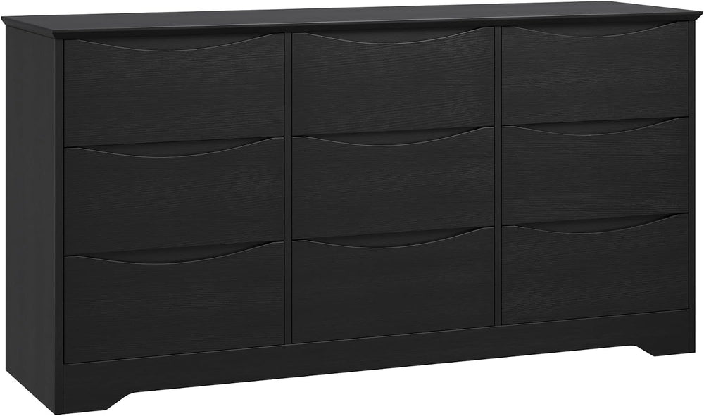 Garvee Wooden Dresser with 9 Drawers, Tall Closet with Deep Storage, Black