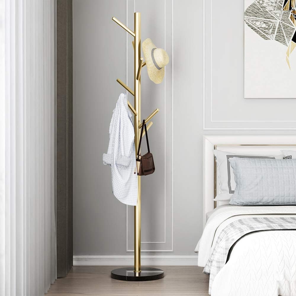 Jolitac Metal Coat Rack Stand Golden Satin Steel Finish Stable Marble Base, H...