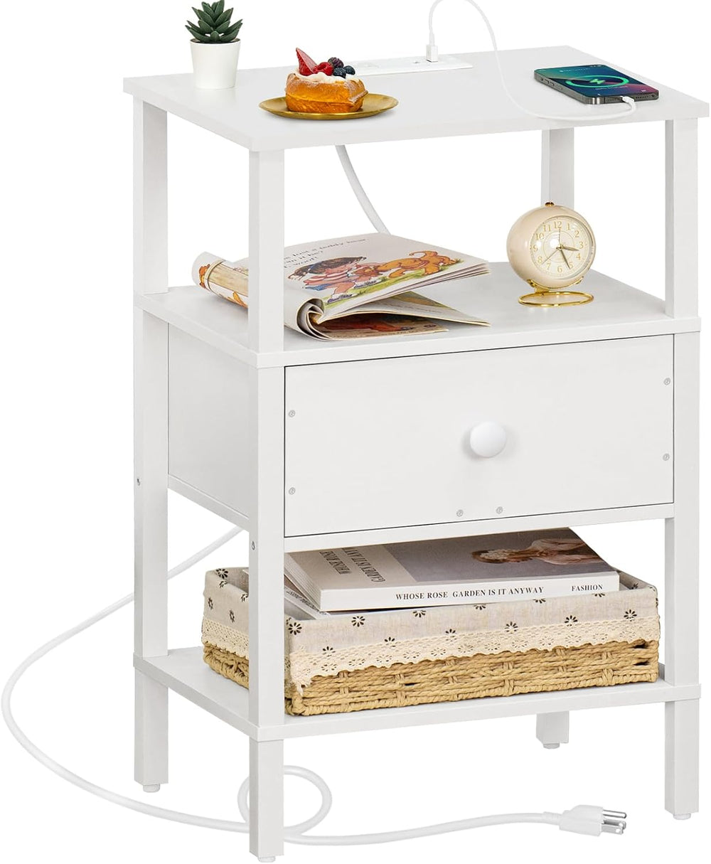 Lerliuo Nightstand with Charging Station and USB Ports, 3-Tier Storage End Ta...