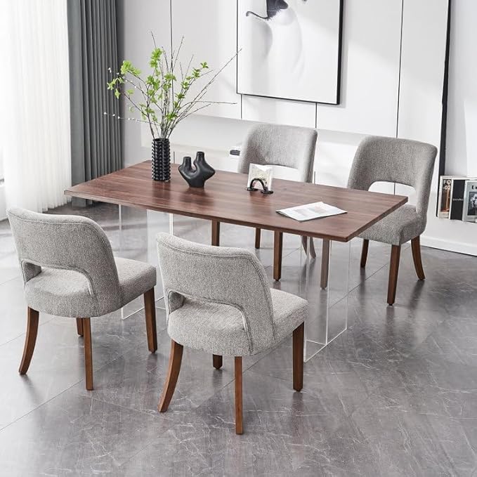 VKNOW Wooden Dining Chairs Set of 4, Modern Fabric Upholstered Dining Room Ch...