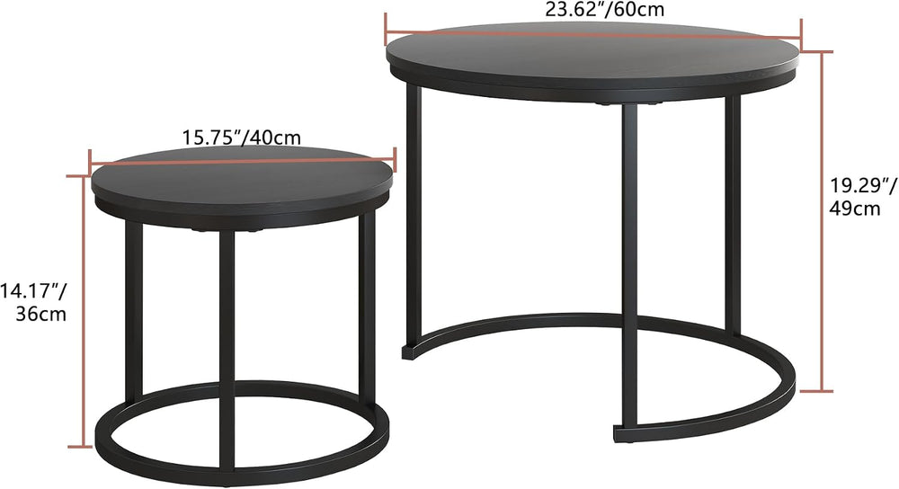 HOJINLINERO Round Nesting Coffee Table Set of 2,Small Black Coffee Table
