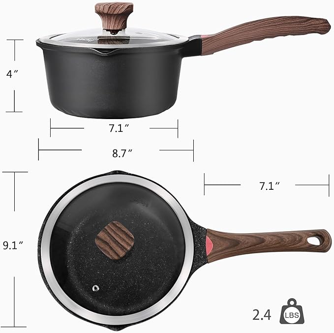 VINCHEF Nonstick Saucepan with Lid, 3QT Sauce Pan with Stay Cool Handle