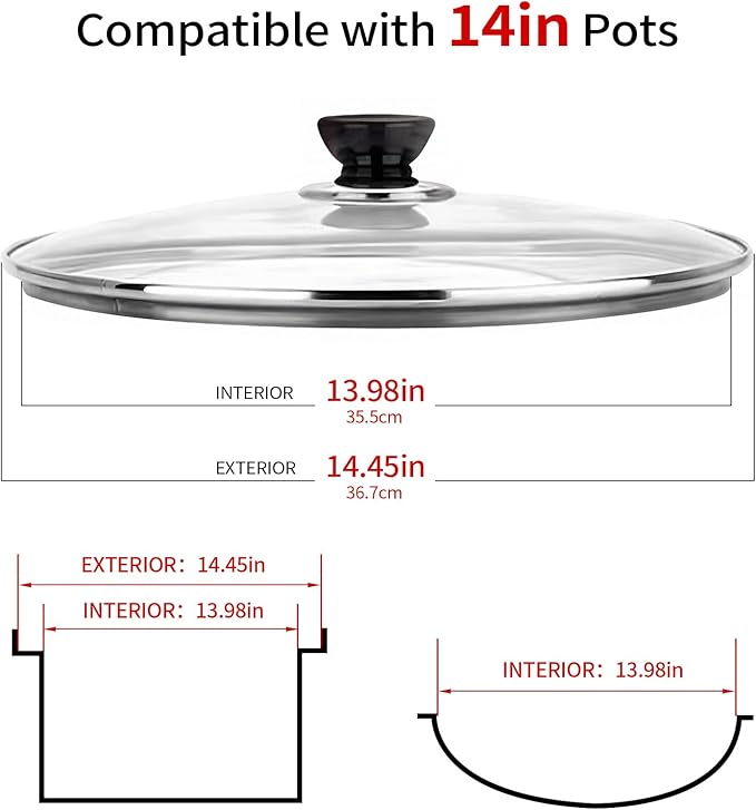 14 Inch Pan Lid, Tempered Glass Cast Iron Lid