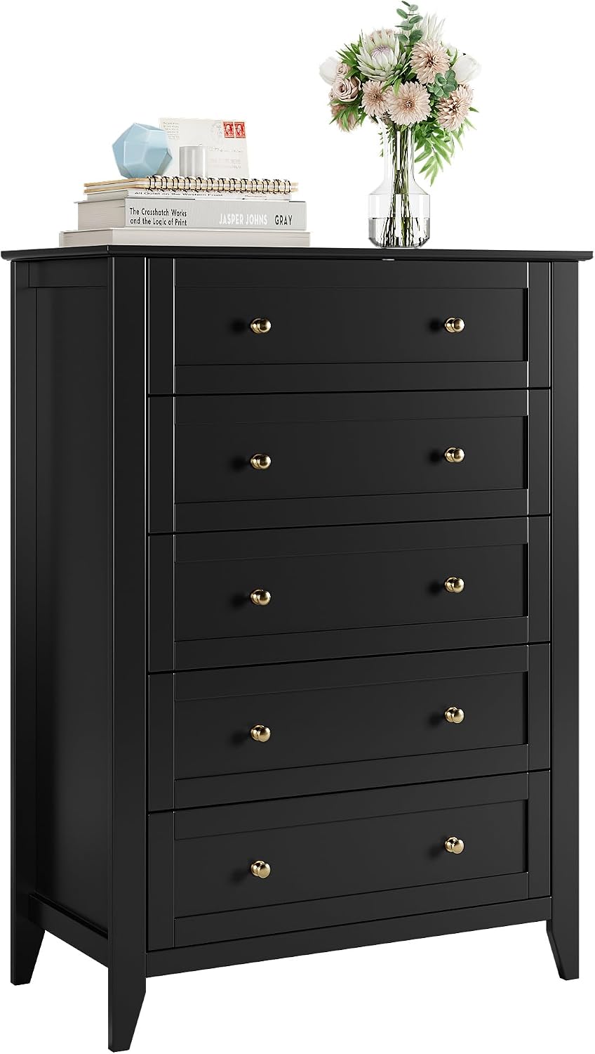 GarveeHome 5 Drawer Dresser for Bedroom, Black Tall Chest Deep Drawers