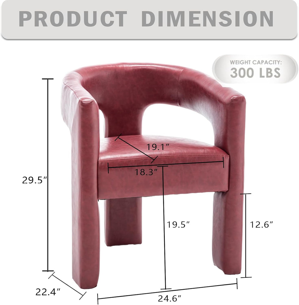 Modern Barrel Dining Chair, Comfy Faux Leather Upholstered Chairs with Open-B...
