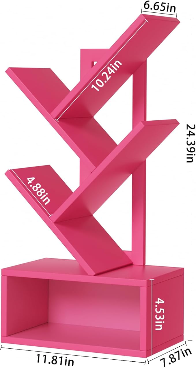 Small Tree Book Shelf,5 Tier Black Tree Bookshelf,Desktop Bookcase,Modern Des...
