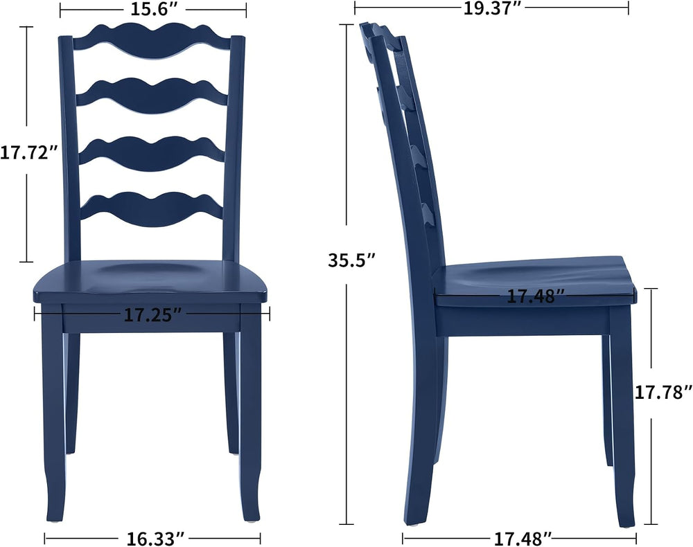 DUHOME Wood Ladder Back Chairs Set of 2,Blue- Wooden Armless Kitchen Chairs w...