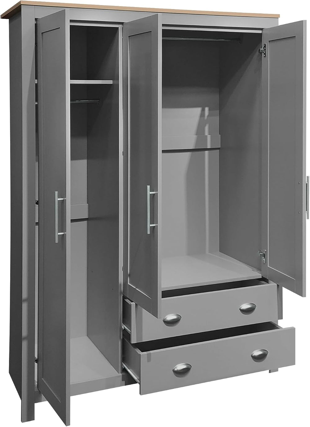 3 Doors Armoire Wardrobe Closet with 2 Drawers, 67.9" H Wooden Closet Wa...
