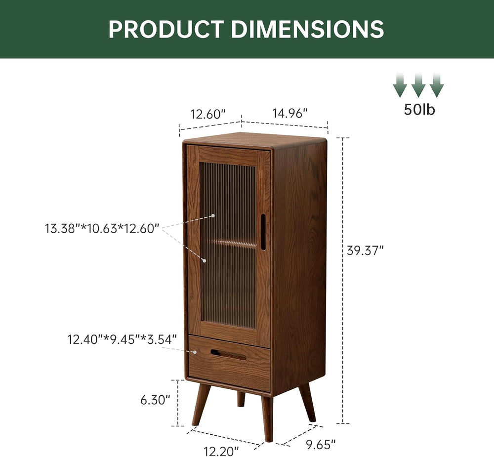 Solid Oak Narrow Storage Cabinet, Walnut