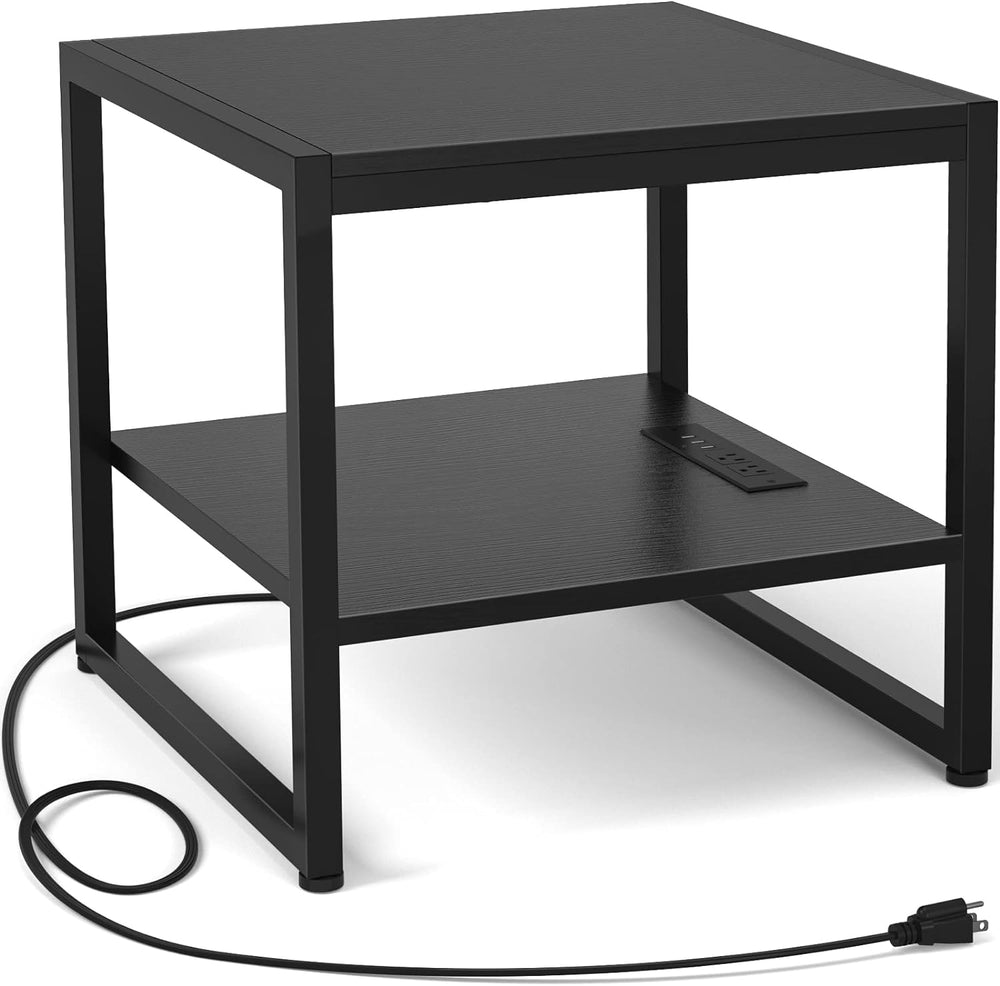 Homieasy End Table with Charging Station, 20" Mini Fridge Stand, Black