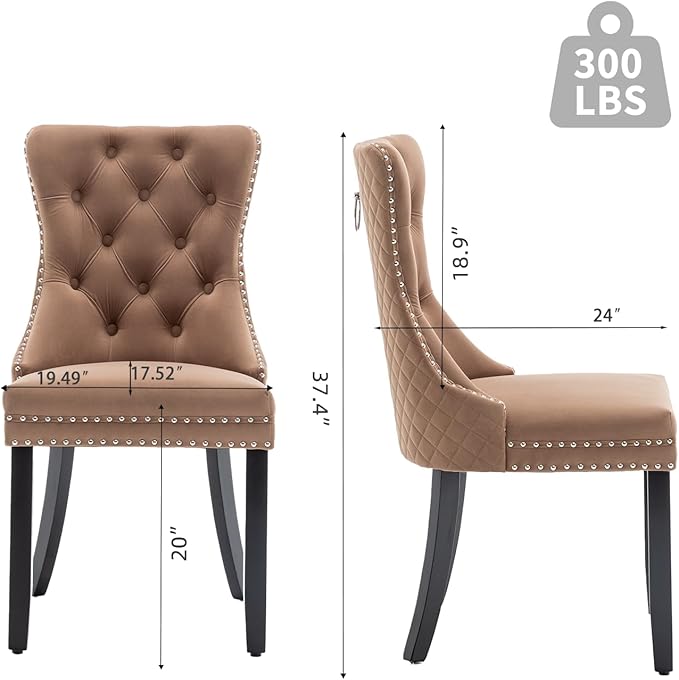 Velvet Dining Chairs Set of 2, Upholstered Dining Room Chairs with Nailhead T...