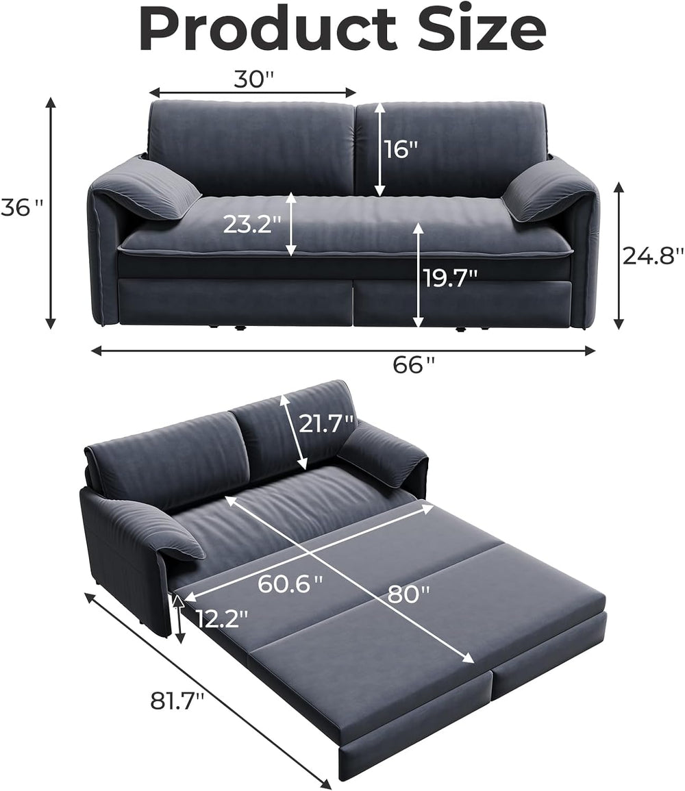 Yafylly Full Size Velvet Loveseat, Queen Pull Out Sofa Bed, 3 in 1 Convertibl...