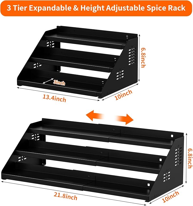 RCHYFEED Spice Rack Organizer for Cabinet, 3 Tier Spice Rack Expandable