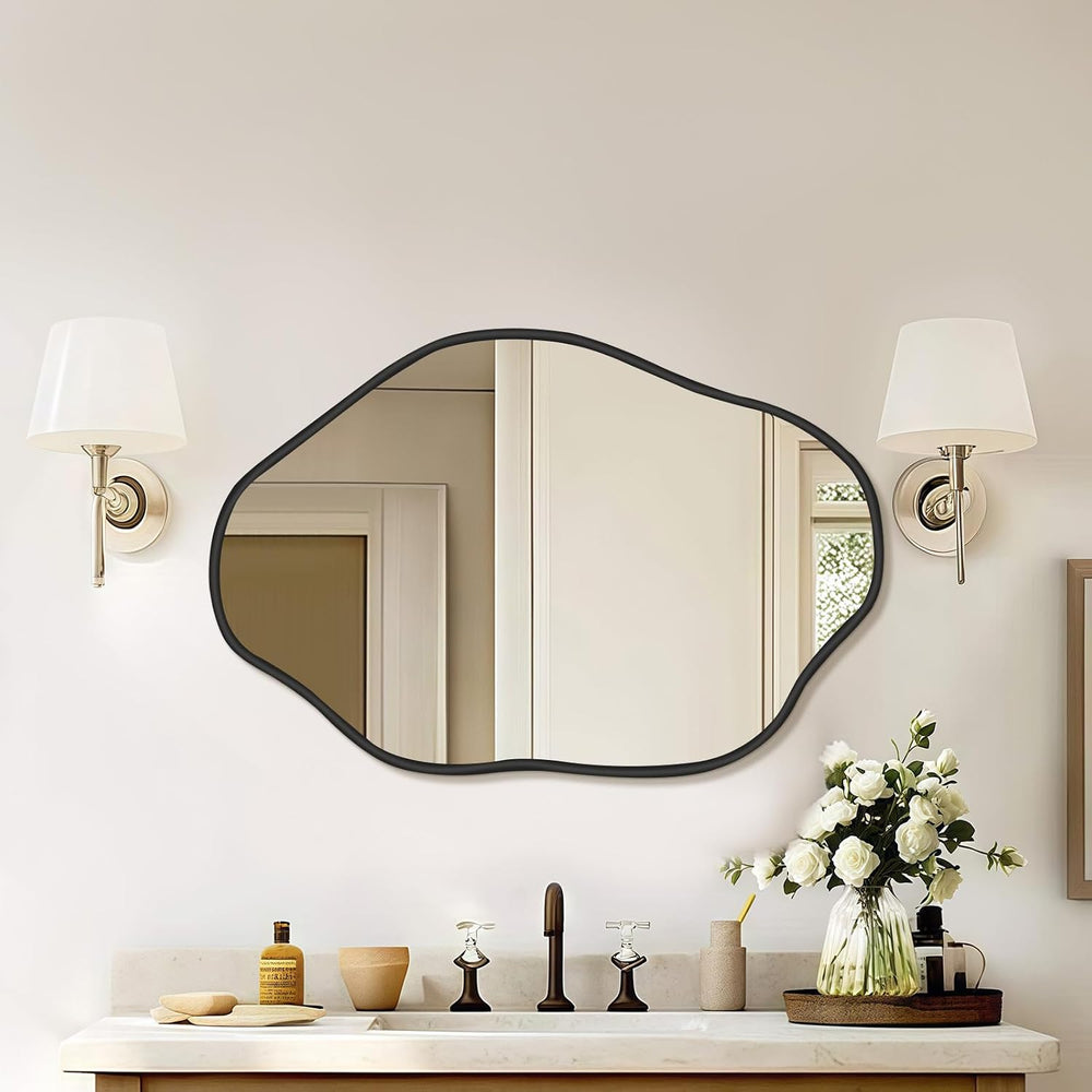 ULIKE Irregular Wall Mirror, 24x36 Inch, Black Wood Frame