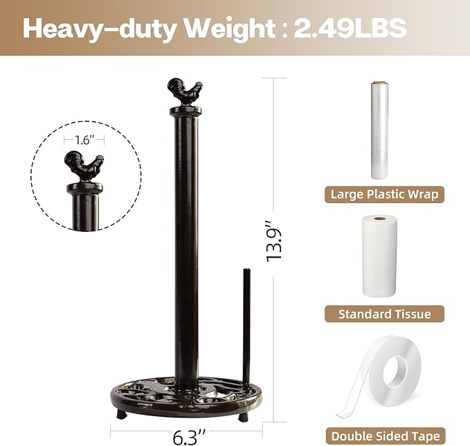 Cast Iron Rooster Paper Towel Holder