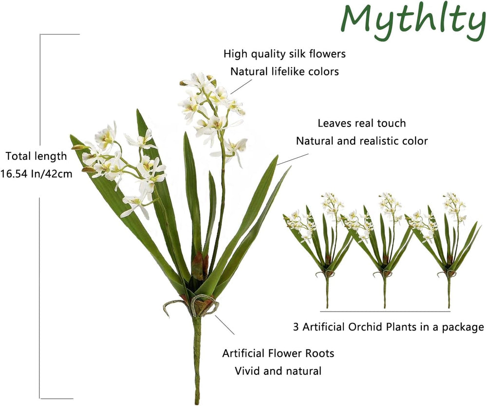 3pcs Artificial Cymbidium Plant & Flower Stems for Greenery Decor