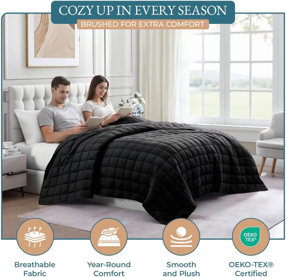 Casa Platino Twin Blanket for Bed, Down Alternative Quilted - Black