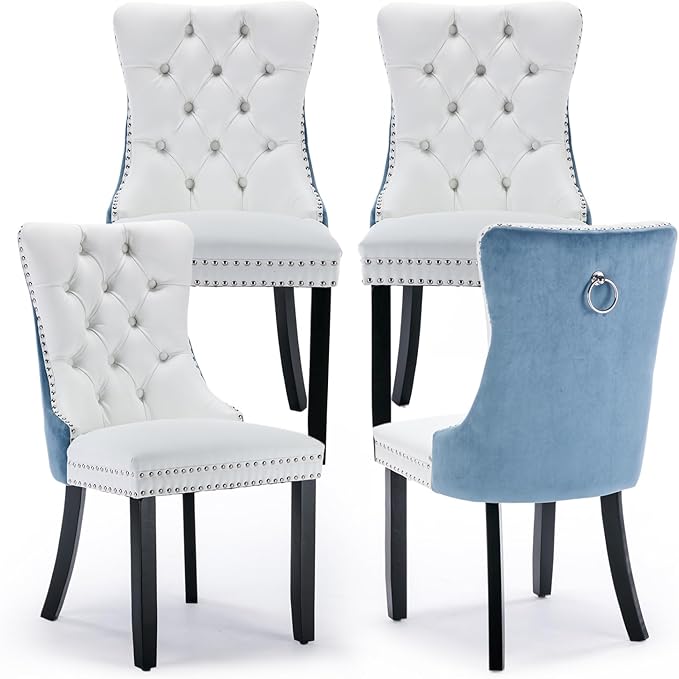 Leather Upholstered Dining Chairs Set of 4, Modern Style Kitchen Side Chairs ...