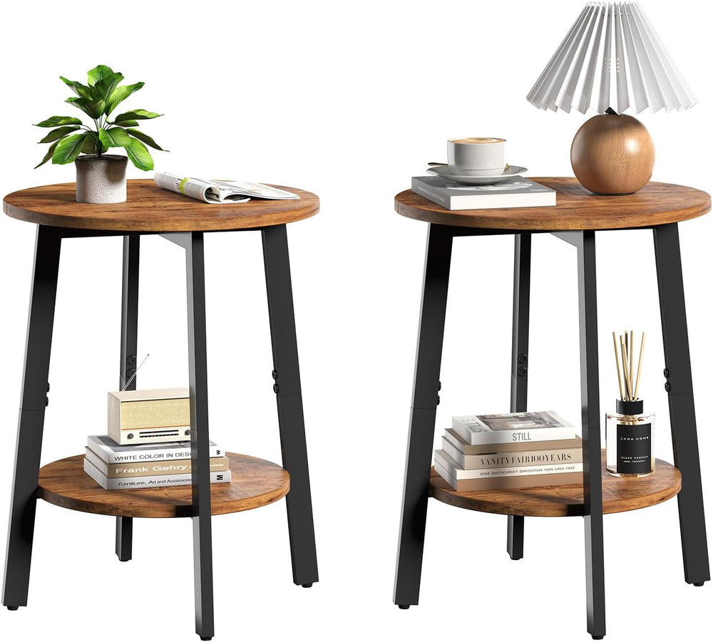 sthmec Side Table Set of 2, Small Round End Table with Storage Shelf for Smal...