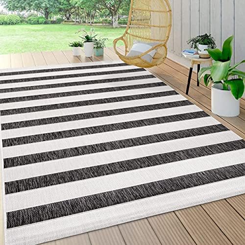JONATHAN Y Wide Stripe Indoor Outdoor Area Rug 8X10 Black/Cream, Aveiro for B...