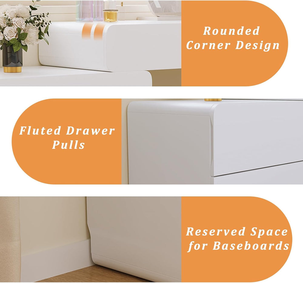 White Vanity Makeup Desk with Mirror and Lights, Vanity Desk with Acrylic Cha...