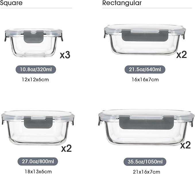 S SALIENT 18 Pieces Glass Food Storage Containers