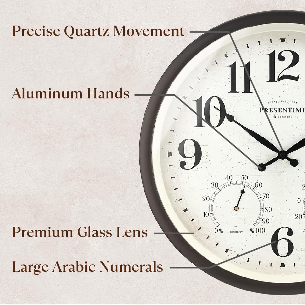 Presentime 16" Farmhouse in/Outdoor Clock