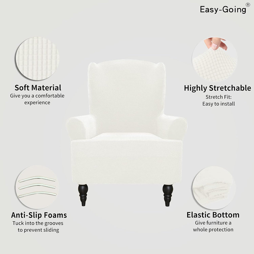 Easy-Going Stretch Wingback Chair Sofa Slipcover Cream