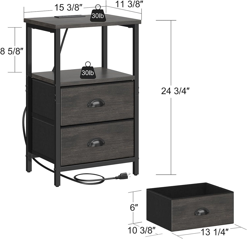 sthmec Nightstand with Charging Station, LED Night Stand Set of 2, Bedside Ta...