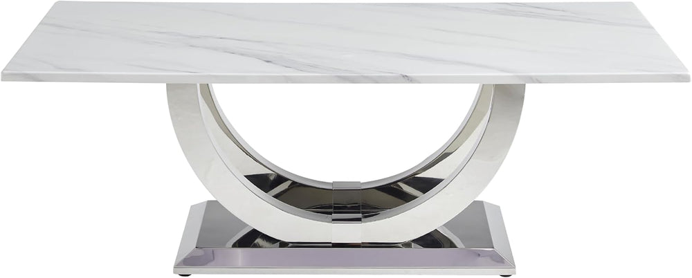 Henf Modern 50" Coffee Table White Faux Marble Center Table with Silver ...