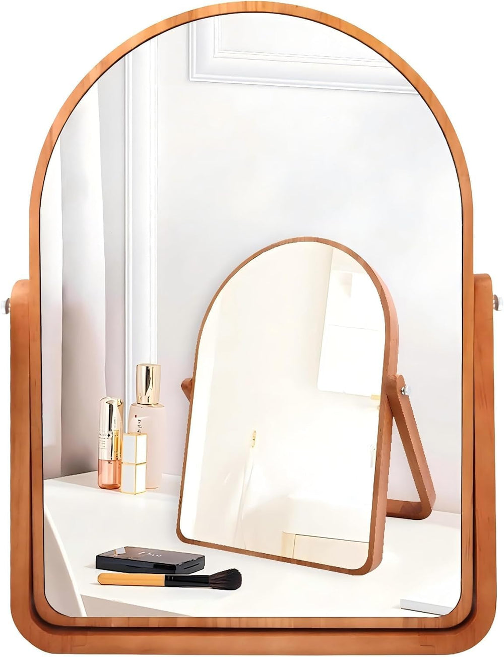 Arched Desk Mirrors with Stand- Wood Table Makeup Mirrors