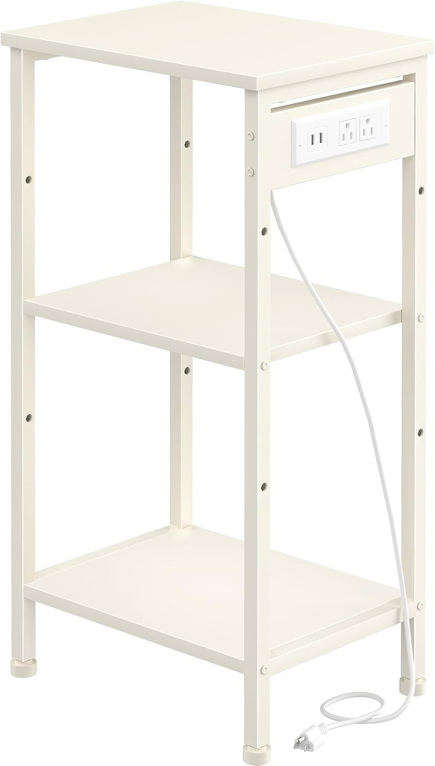 Asgolion Tall End Table with Charging Station, Narrow Tall Side Table | 3 Tie...
