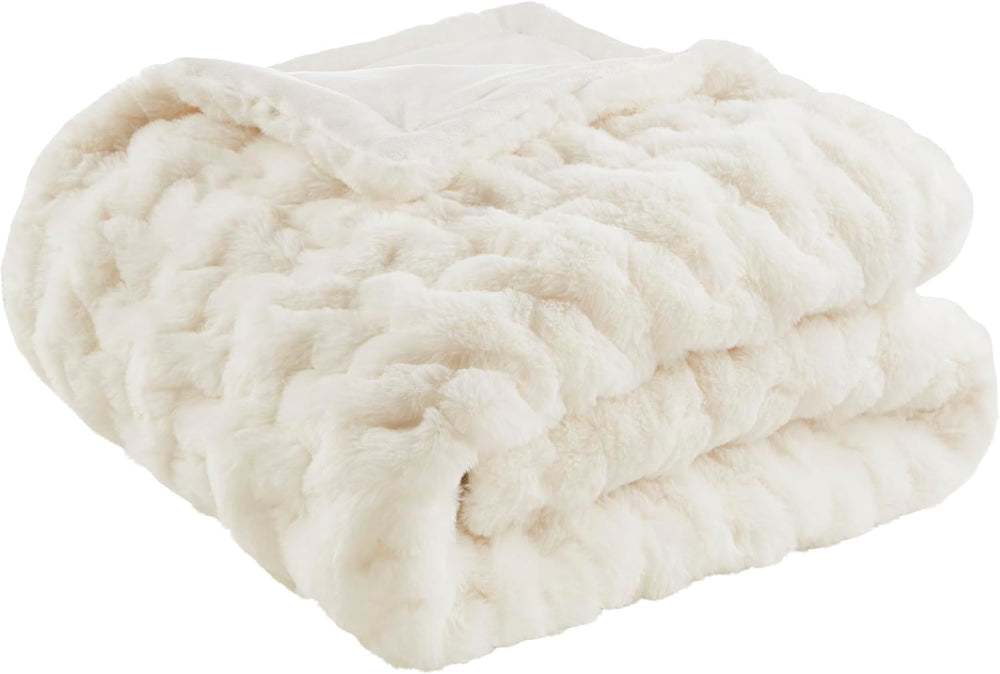 Madison Park Ruched Fur Luxury Throw Premium Soft Cozy Brushed Long Faux Fur ...