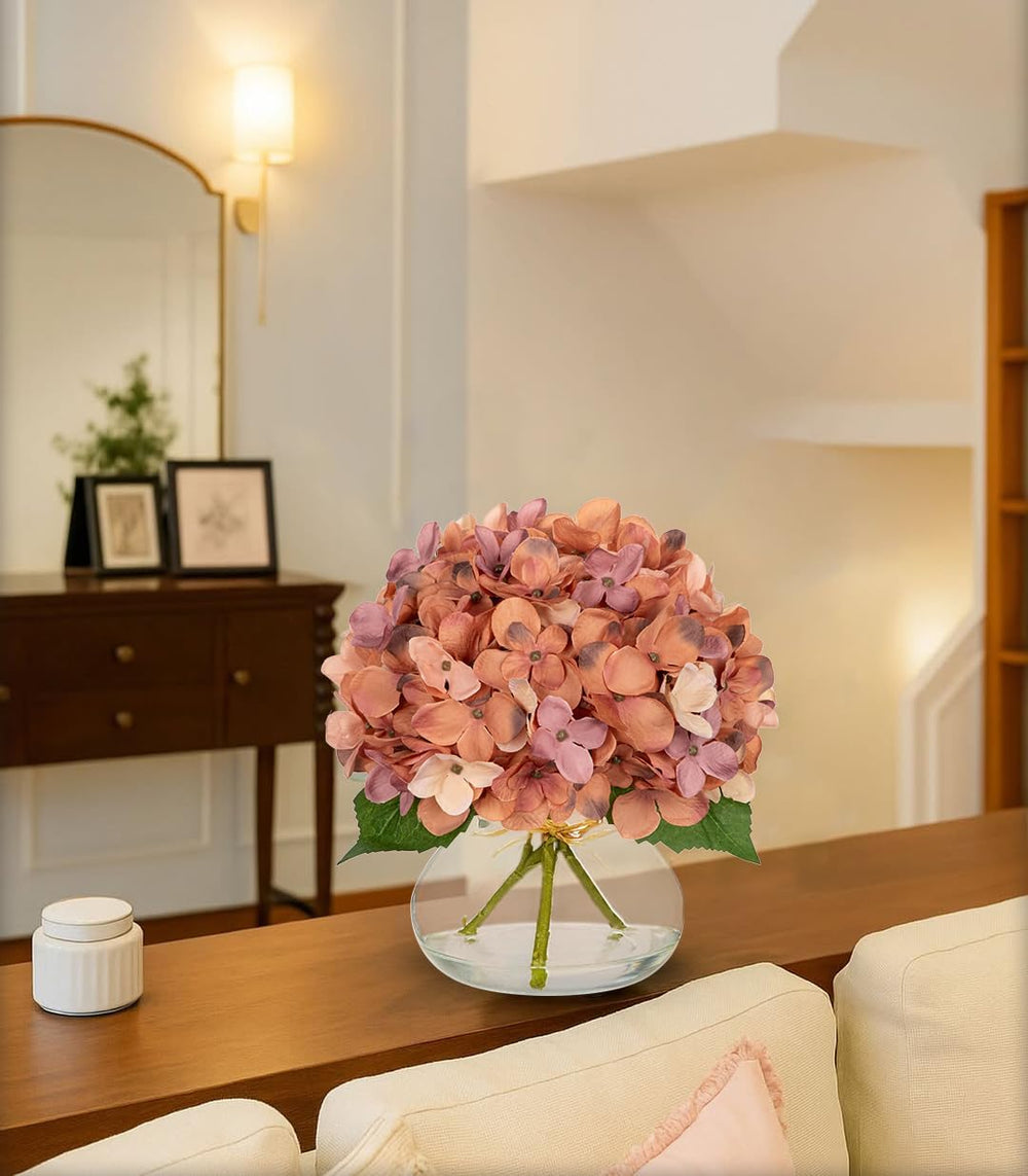Hollyone Fall Hydrangea Artificial Flowers for Decoration with Glass Vase Dar...
