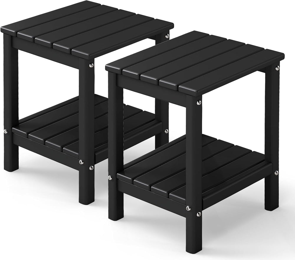 GREENVINES Outdoor Side Table Set of 2, HDPE Adirondack Tables, Black