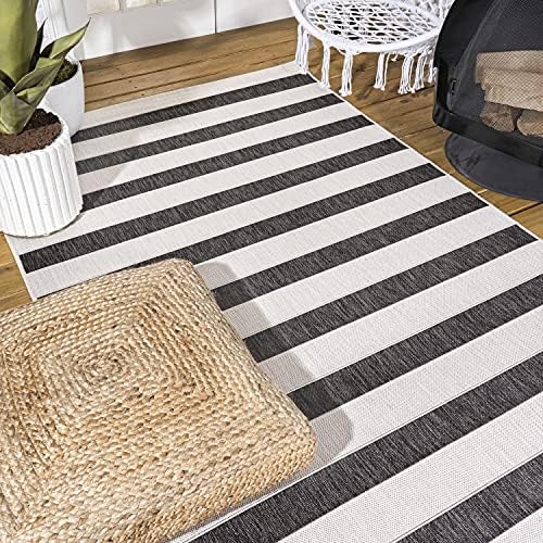 JONATHAN Y Wide Stripe Indoor Outdoor Area Rug 8X10 Black/Cream, Aveiro for B...