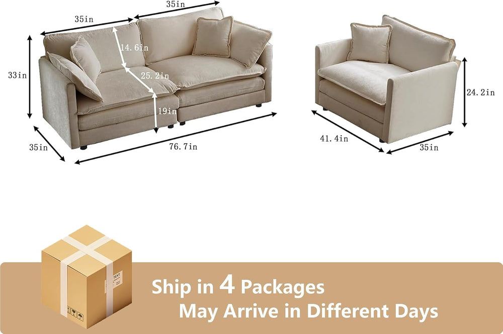 Cloud Loveseat Sofa Couch & Chair Set for Living Room