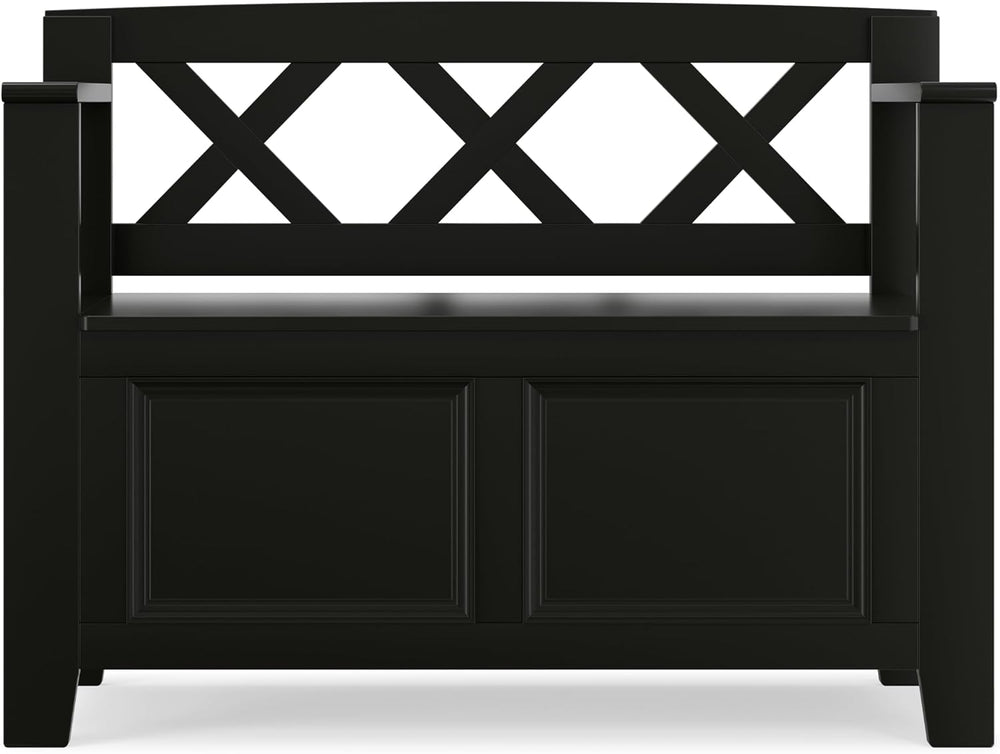 SIMPLIHOME Amherst 48" Wide Solid Wood Storage Bench in Coastal Blue | T...